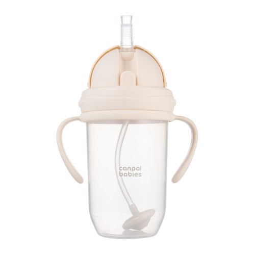 Canpol babies Súlyozott szívószálas itatópohár, 270ml, krémszín