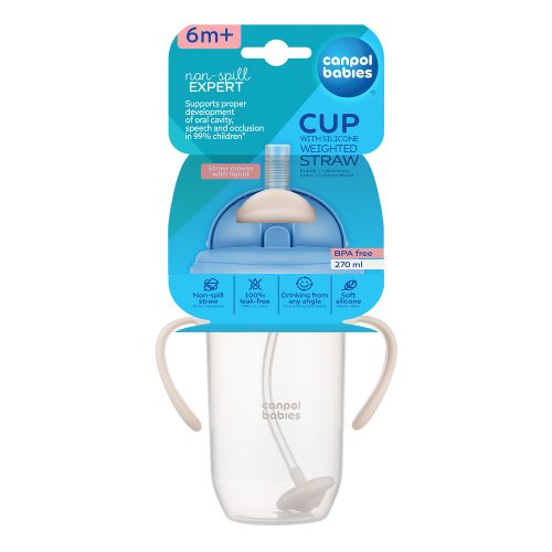 Canpol babies Súlyozott szívószálas itatópohár, 270ml, krémszín