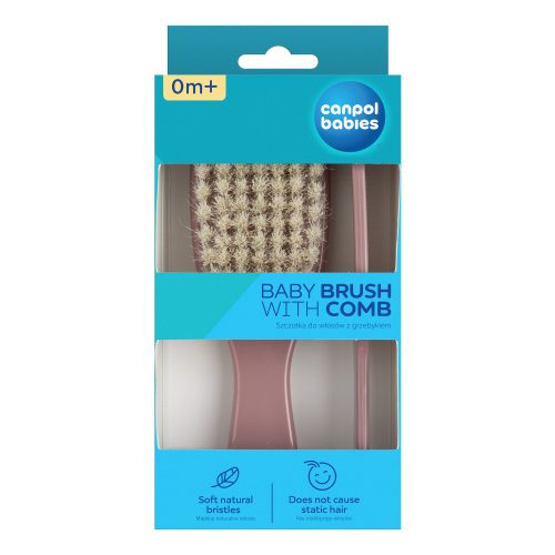 Canpol babies Természetes sörtés hajkefe és fésű GOLD - rózsaszín