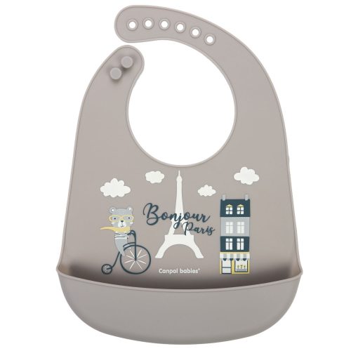 Canpol babies Szilikon zsebes előke, BONJOUR PARIS - navy bézs