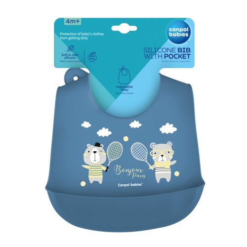 Canpol babies Szilikon zsebes előke, BONJOUR PARIS - tengerészkék