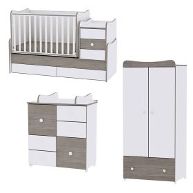   Lorelli Maxi plus kombi ágy 70x160 + Cupboard pelenkázó komód + Exclusive szekrény - White & Coffee