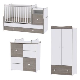   Lorelli Trend PLUS kombi ágy 70x165 + Cupboard pelenkázó komód + Exclusive szekrény - White & Coffee