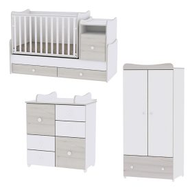   Lorelli Trend PLUS kombi ágy 70x165 + Cupboard pelenkázó komód + Exclusive szekrény - White & Light Oak