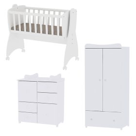   Lorelli First Dreams ringatható bölcső 105x55 + Cupboard pelenkázó komód + Exclusive szekrény - White