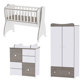  Lorelli First Dreams ringatható bölcső 105x55 + Cupboard pelenkázó komód + Exclusive szekrény - White & Coffee