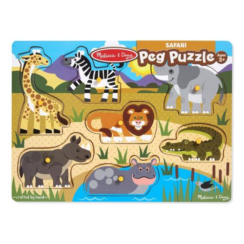 Melissa & Doug Fa készségfejlesztő játék, puzzle fogantyúval, szafari