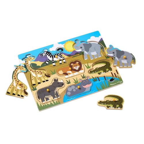 Melissa & Doug Fa készségfejlesztő játék, puzzle fogantyúval, szafari