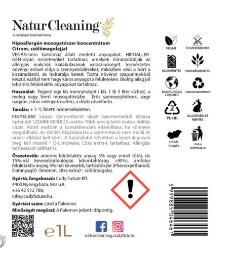 NaturCleaning Mosogatószer koncentrátum 1 liter - citrom