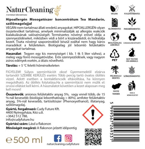 NaturCleaning Mosogatószer koncentrátum 500 ml pumpás - tea-mandarin