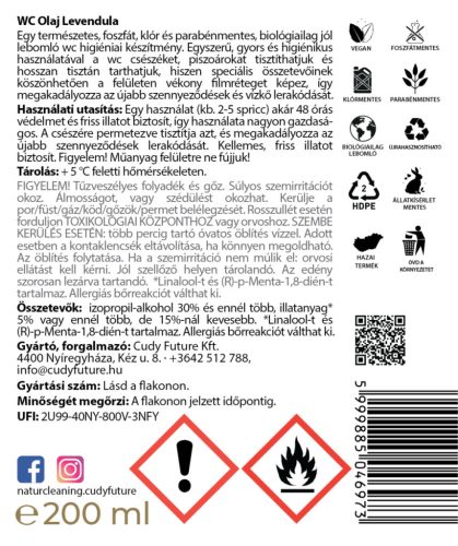 NaturCleaning WC olaj 200 ml - levendula