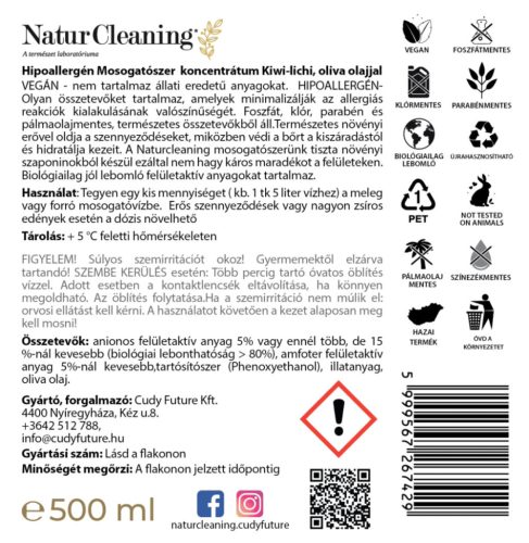 NaturCleaning Mosogatószer koncentrátum 500 ml pumpás - kiwi-lichi