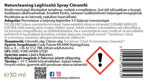 NaturCleaning Légfrissítő spray citromfű 30 ml