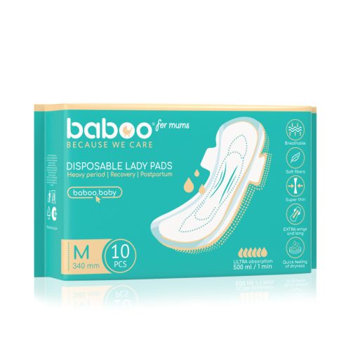 Baboo eldobható szülés utáni betét, 10 db, M, 340 mm