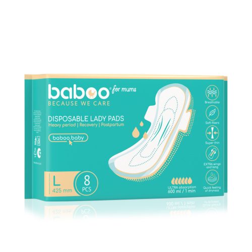 Baboo eldobható szülés utáni betét, 8 db, L, 425 mm